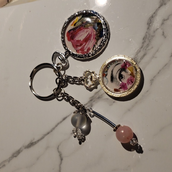 Perigold Wearable Art Jewelry - BAG CHARM FORNASETTI ITALIAN SILVER FLOWERS ART  KEYCHAIN BAG CHAIN